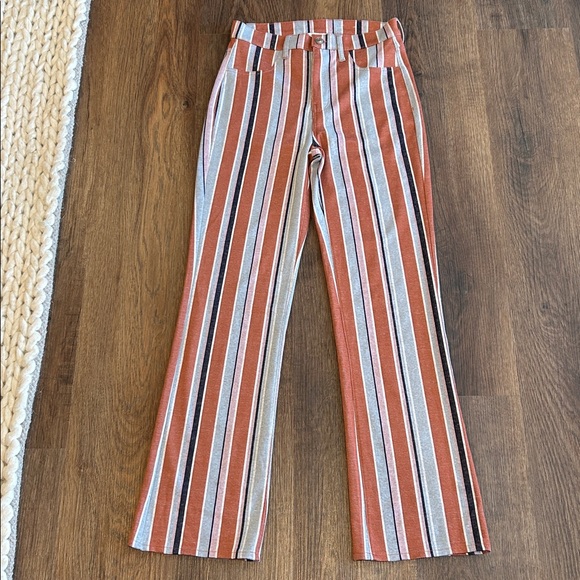 American Eagle High Rise Striped Pants Orange White Black Size 2 - Picture 4 of 8
